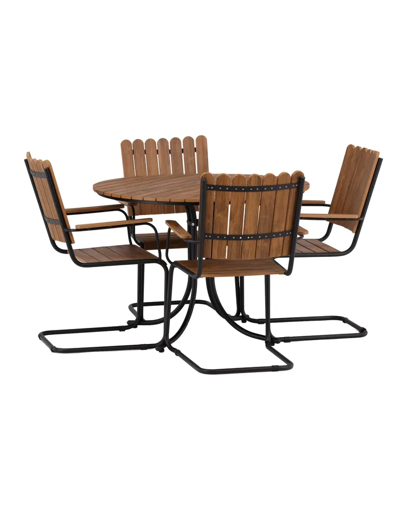 Holmsund rundes Gartenmöbel-Set mit 4 Stühlen in Table: Ø 103 Chair: D: 57 H: 90 W: 60 cm, Natur, Gestell Schwarz, Ansicht 10