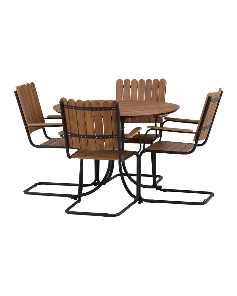 Holmsund rundes Gartenmöbel-Set mit 4 Stühlen in Table: Ø 103 Chair: D: 57 H: 90 W: 60 cm, Natur, Gestell Schwarz, Ansicht 11
