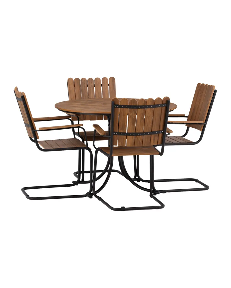 Holmsund rundes Gartenmöbel-Set mit 4 Stühlen in Table: Ø 103 Chair: D: 57 H: 90 W: 60 cm, Natur, Gestell Schwarz, Ansicht 12