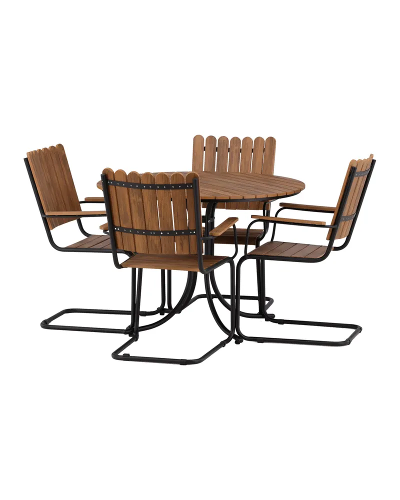 Holmsund rundes Gartenmöbel-Set mit 4 Stühlen in Table: Ø 103 Chair: D: 57 H: 90 W: 60 cm, Natur, Gestell Schwarz, Ansicht 13