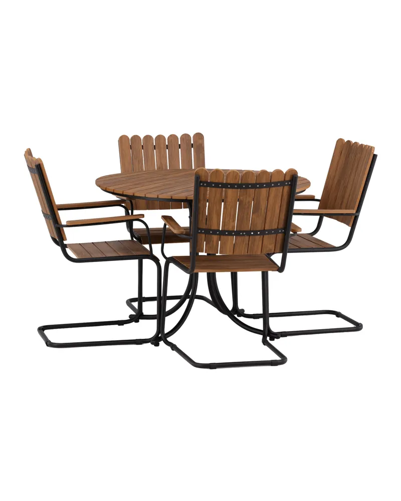 Holmsund rundes Gartenmöbel-Set mit 4 Stühlen in Table: Ø 103 Chair: D: 57 H: 90 W: 60 cm, Natur, Gestell Schwarz, Ansicht 2