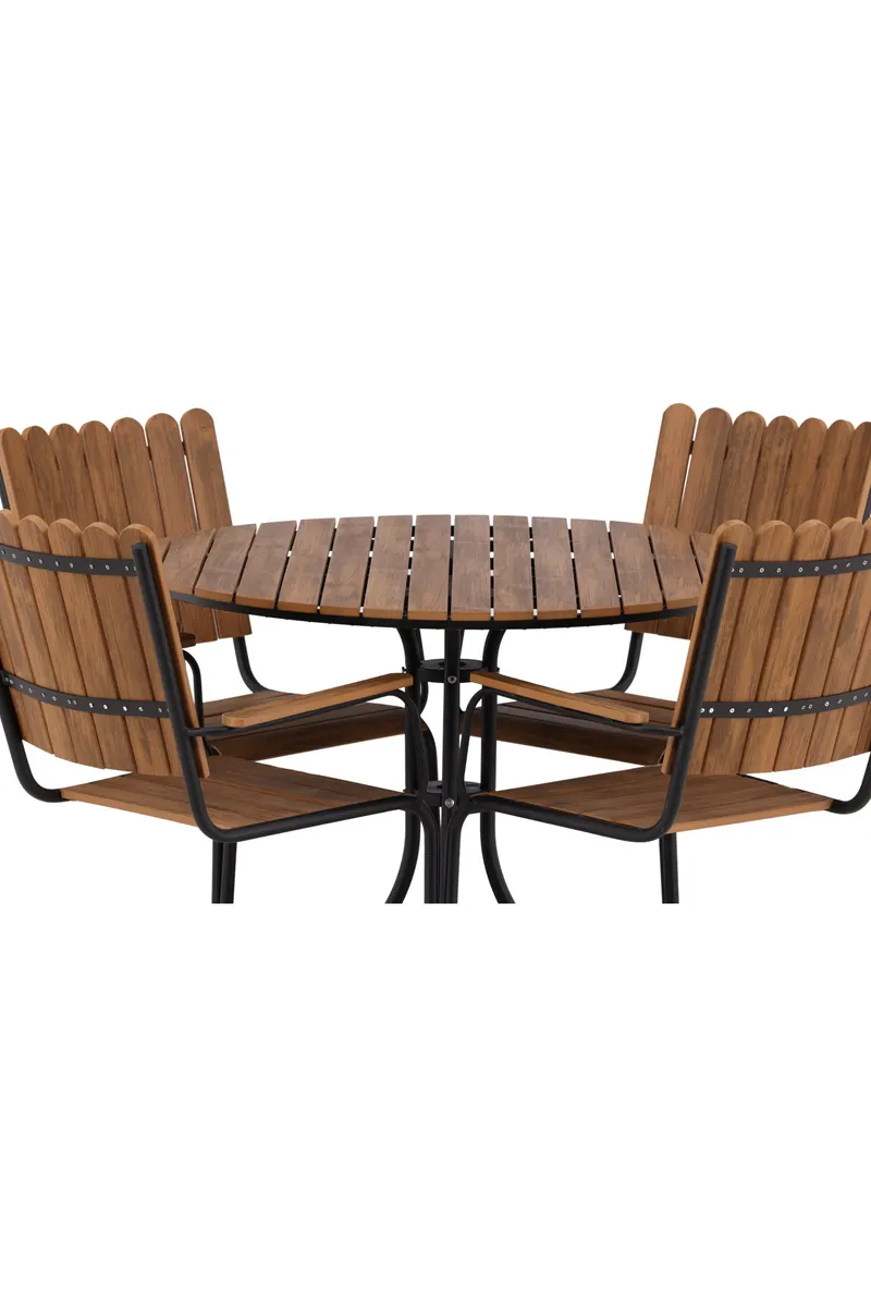 Holmsund rundes Gartenmöbel-Set mit 4 Stühlen in Table: Ø 103 Chair: D: 57 H: 90 W: 60 cm, Natur, Gestell Schwarz, Ansicht 3