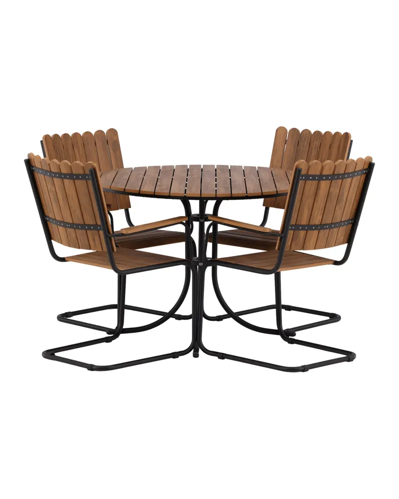 Holmsund rundes Gartenmöbel-Set mit 4 Stühlen in Table: Ø 103 Chair: D: 57 H: 90 W: 60 cm, Natur, Gestell Schwarz, Ansicht 4