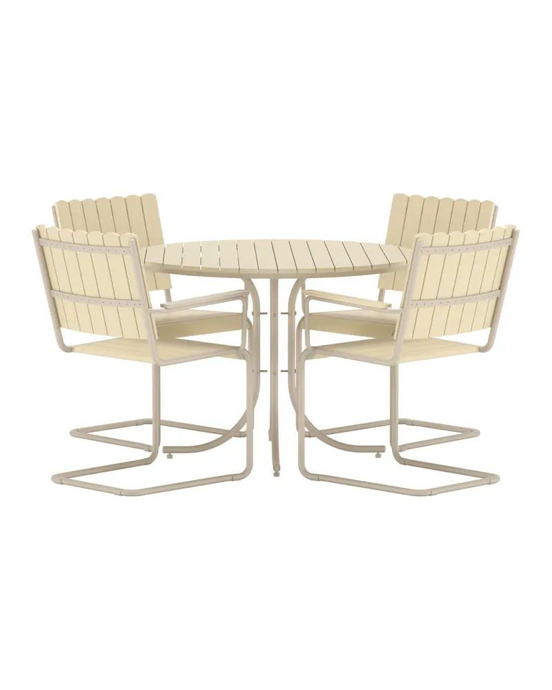 Holmsund rundes Gartenmöbel-Set mit 4 Stühlen in Table: Ø 100cm, Chair: 55 × 87 × 59 cm, Beige, Ansicht 2