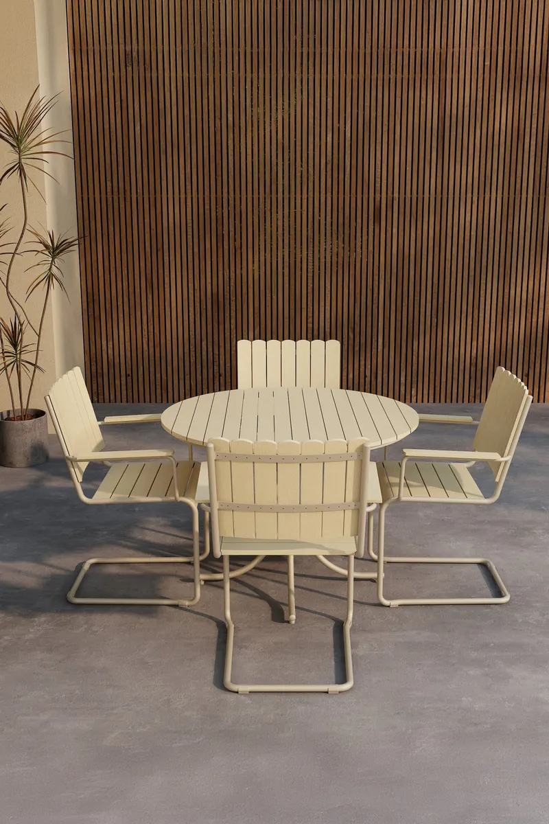 Holmsund rundes Gartenmöbel-Set mit 4 Stühlen in Table: Ø 100cm, Chair: 55 × 87 × 59 cm, Beige, im Wohnraum