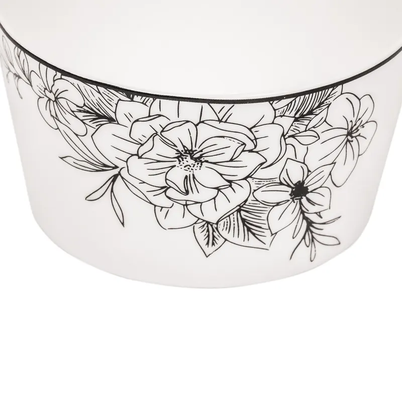 Schale Les Fleurs aus New Bone China von Housevitamin in Schwarz-Weiß, 9 × 9 × 5 cm, Ansicht 3