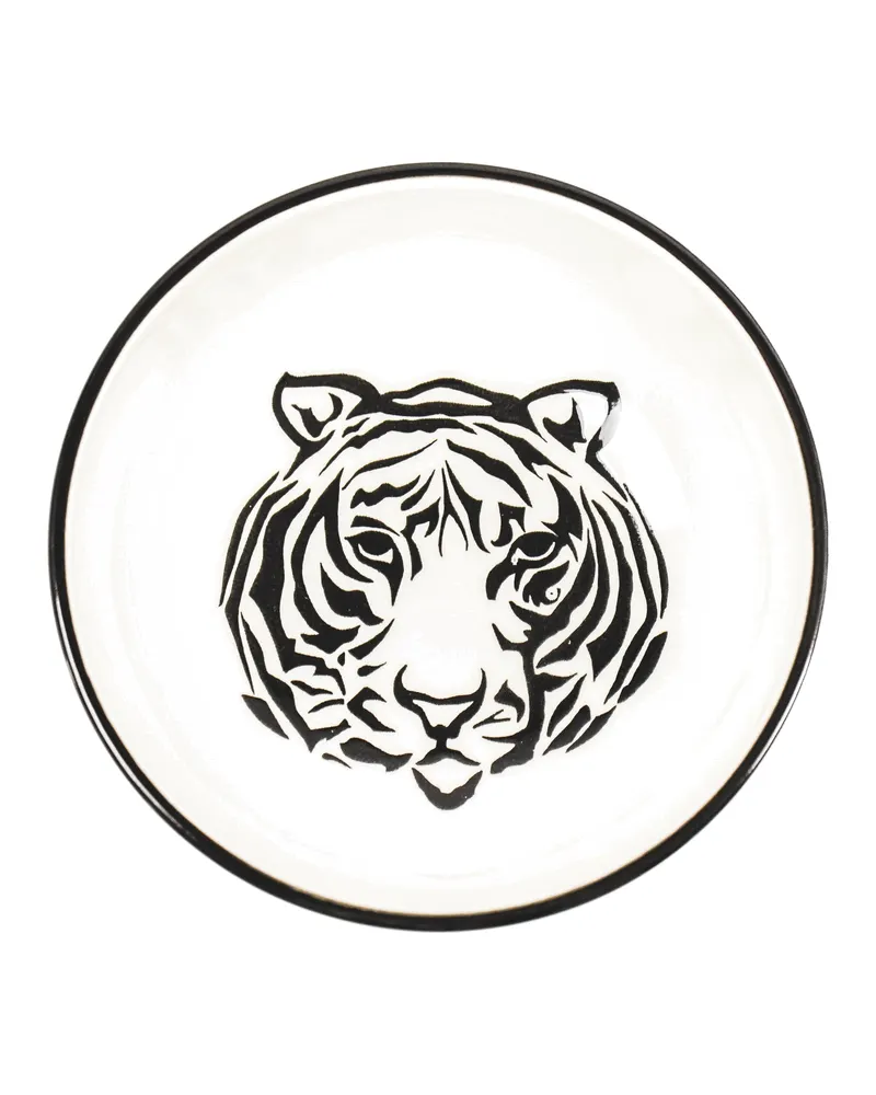 Tiger-Schale aus Porzellan mit schwarzem Rand von Housevitamin in Weiß mit schwarzem Rand, Ø 12,5 cm, Ansicht 1