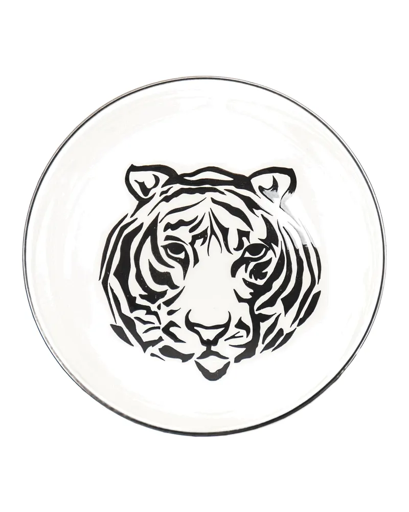 Tiger-Schale aus Porzellan mit schwarzem Rand von Housevitamin in Weiß mit schwarzem Rand, Ø 20 cm, Ansicht 1