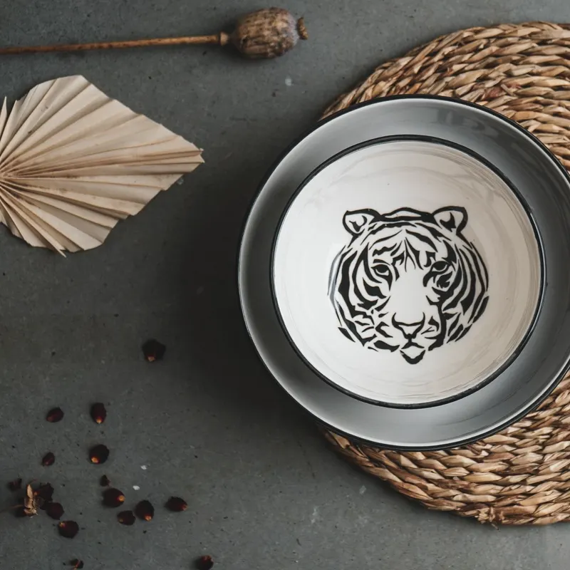 Tiger-Schale aus Porzellan mit schwarzem Rand von Housevitamin in Weiß mit schwarzem Rand, Ø 20 cm, Ansicht 5