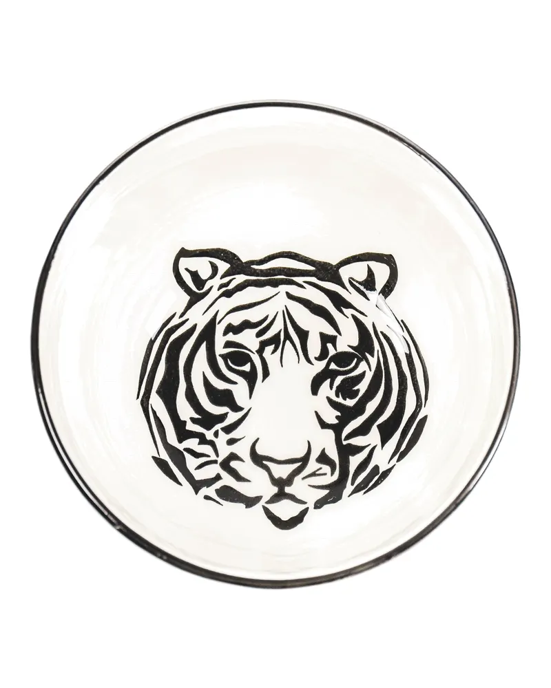 Tiger-Schale aus Porzellan mit schwarzem Rand von Housevitamin in Weiß mit schwarzem Rand, Ø 15 cm, Ansicht 1