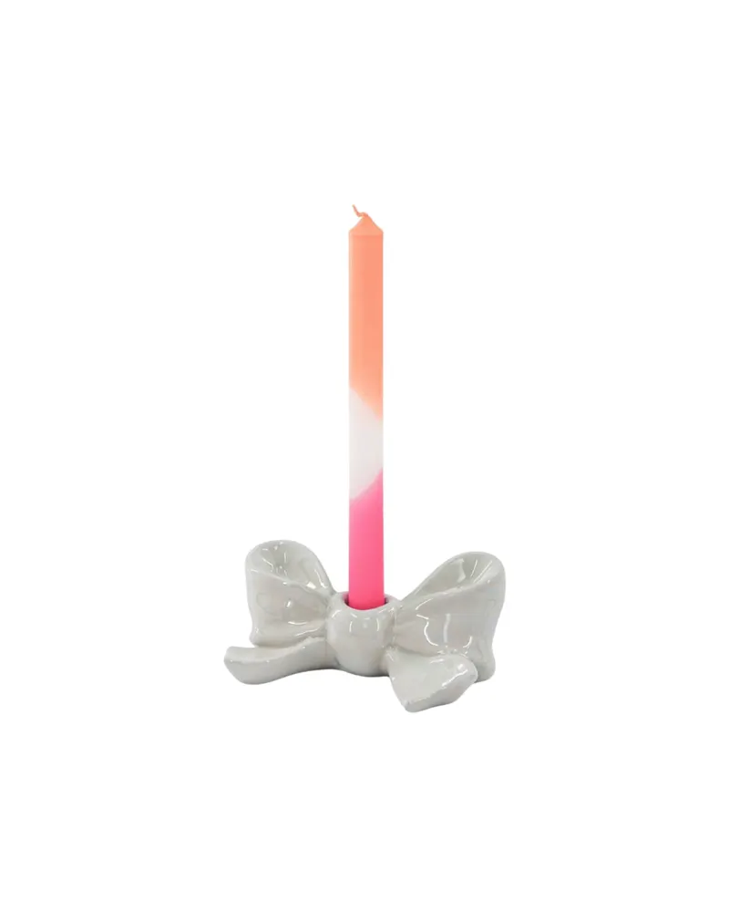 Kerzenhalter Bow aus Keramik mit Schleifenmotiv von Housevitamin in Weiß, 18 × 9 × 7 cm, Ansicht 2