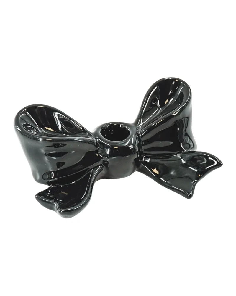 Kerzenhalter Bow aus Keramik mit Schleifenmotiv, Schwarz