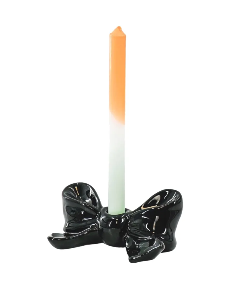 Kerzenhalter Bow aus Keramik mit Schleifenmotiv von Housevitamin in Schwarz, 18 × 9 × 7 cm, Ansicht 4