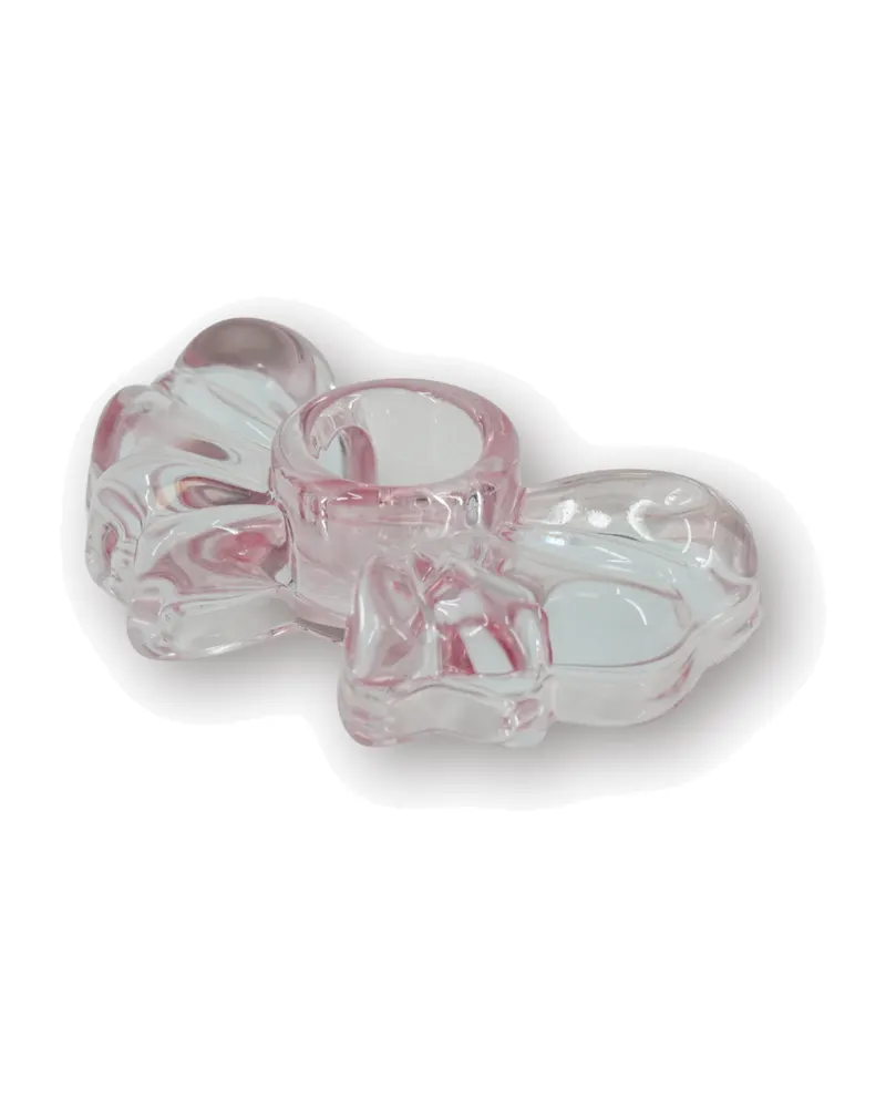 Kerzenhalter Bow aus farbigem Glas in Schleifenform von Housevitamin in Rosa, 9,5 × 6,5 × 2,5 cm, Ansicht 1