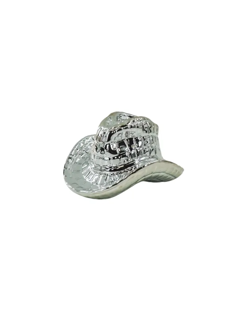 Kerzenhalter Cowboyhut aus Keramik für Tafelkerzen von Housevitamin in Silber, 13,5 × 11 × 7 cm, Ansicht 1
