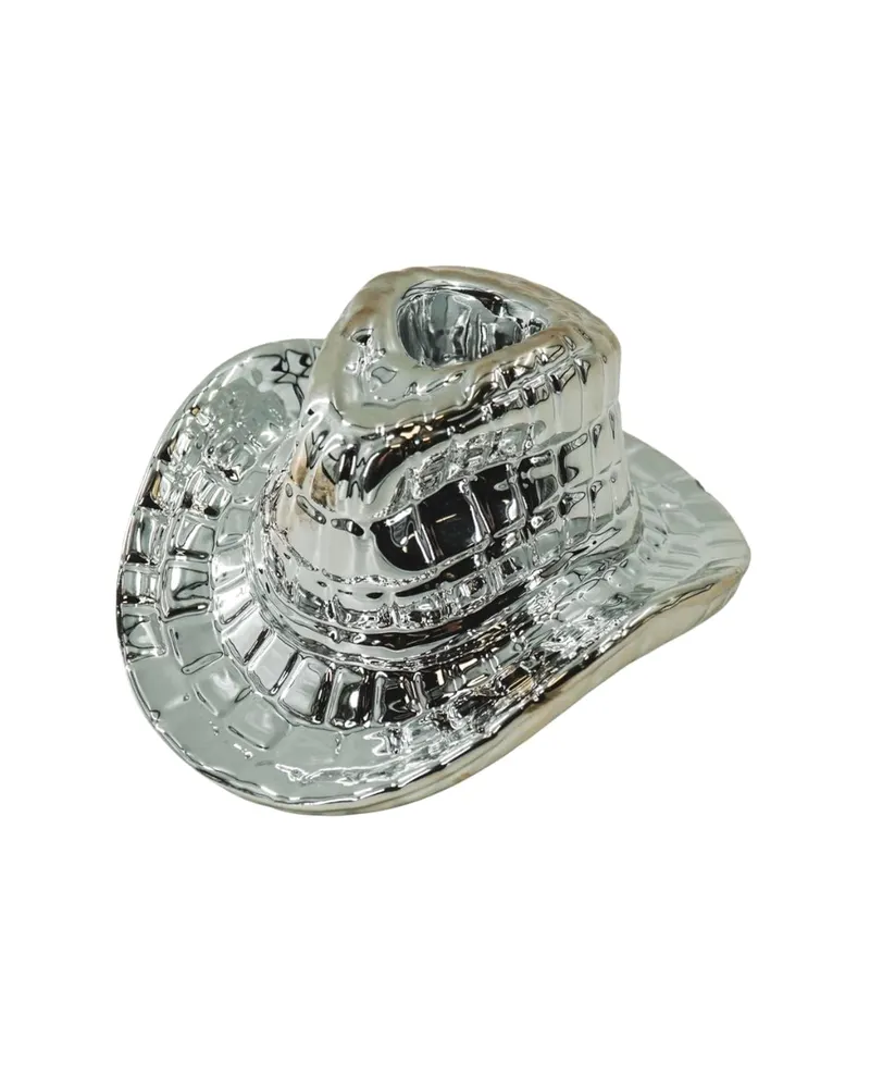Kerzenhalter Cowboyhut aus Keramik für Tafelkerzen von Housevitamin in Silber, 13,5 × 11 × 7 cm, Ansicht 2