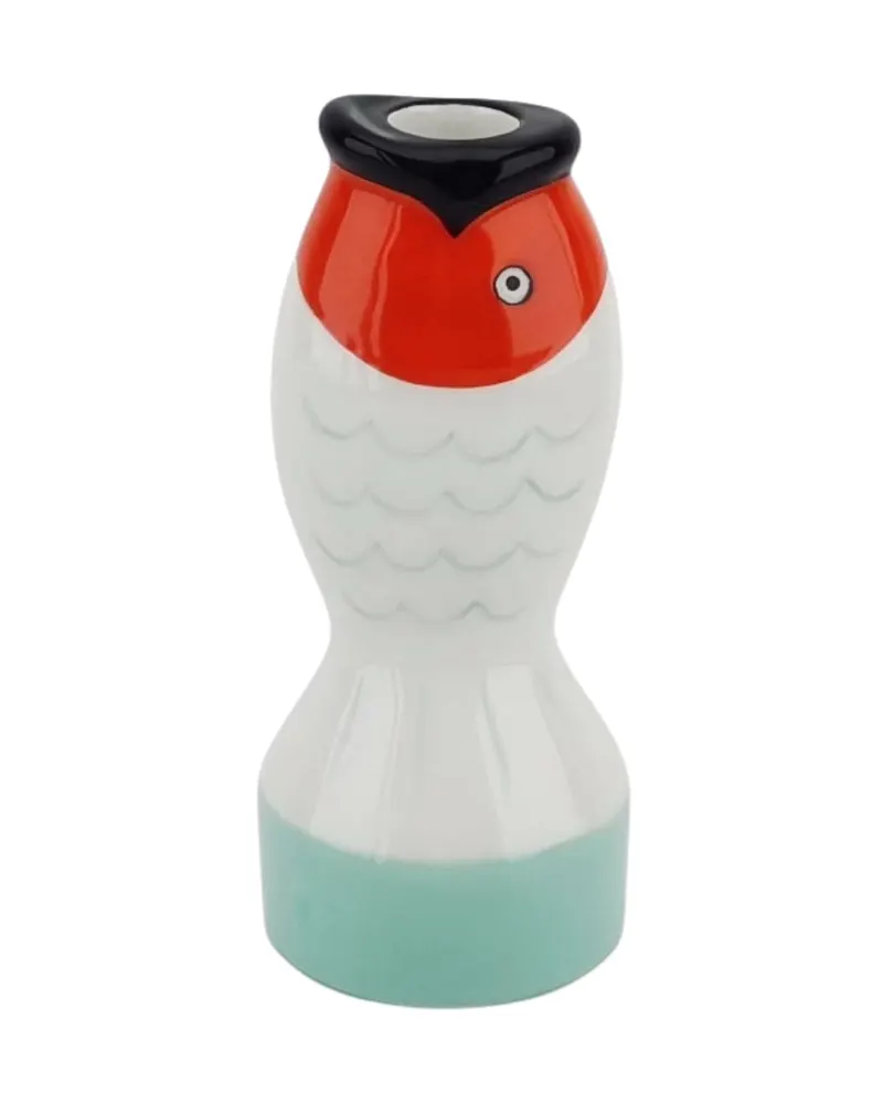 Kerzenhalter Fisch aus Dolomit in Mint, Weiß und Orange von Housevitamin in Mint, 7 × 7 × 16,5 cm, Ansicht 1