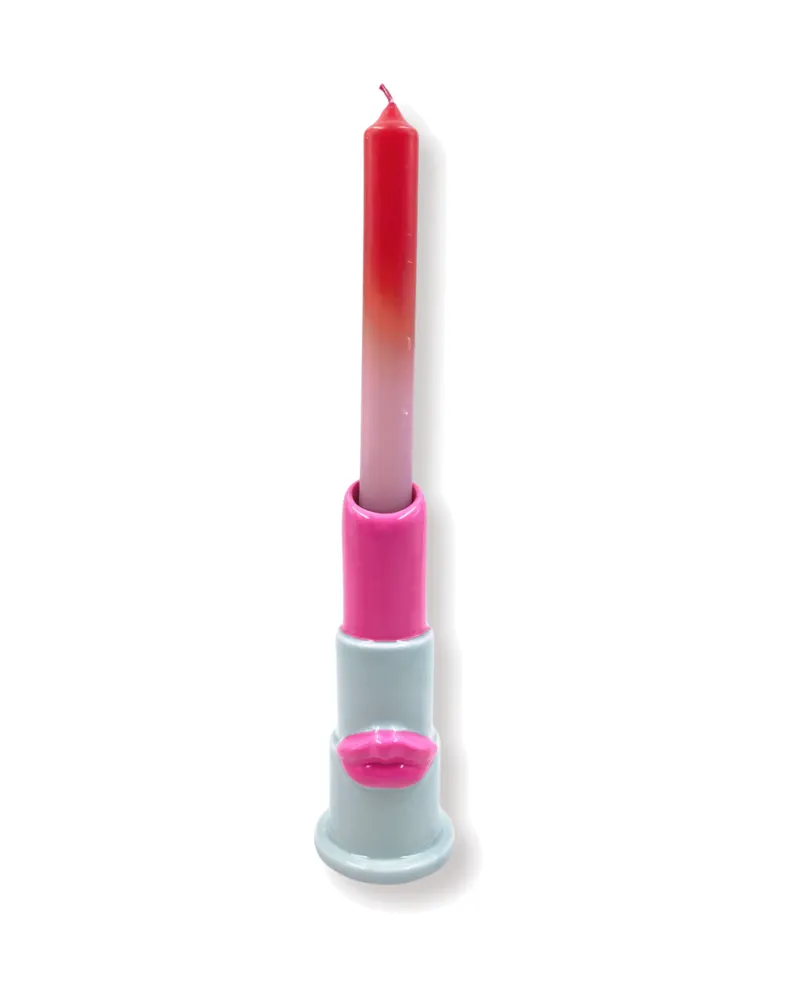 Kerzenhalter Lipstick aus Keramik in drei Farbvarianten, Mint/Rosa