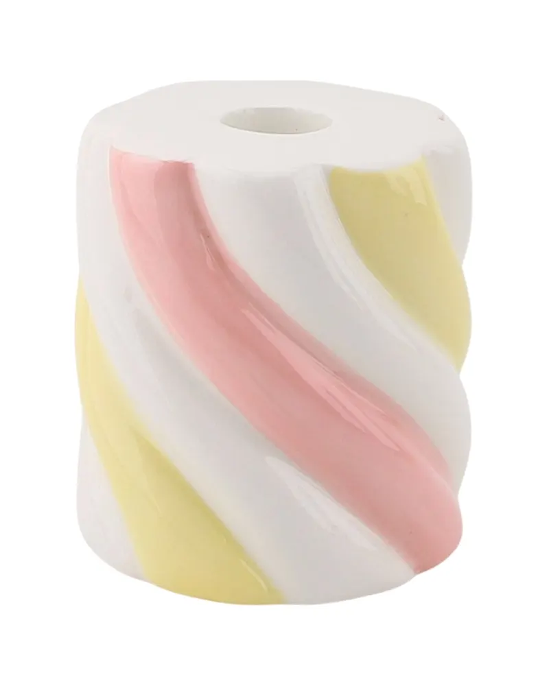 Marshmallow-Kerzenhalter aus Dolomit für Tafelkerzen von Housevitamin in Gelb, Rosa und Weiß, 8,5 × 8,5 × 9 cm, Ansicht 1