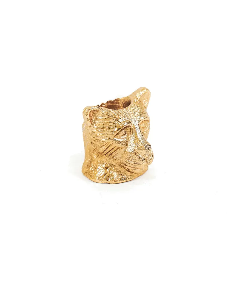 Panther-Kerzenhalter in goldfarbener Ausführung von Housevitamin in Goldfarben, 5,5 × 4,5 × 5 cm, Ansicht 1