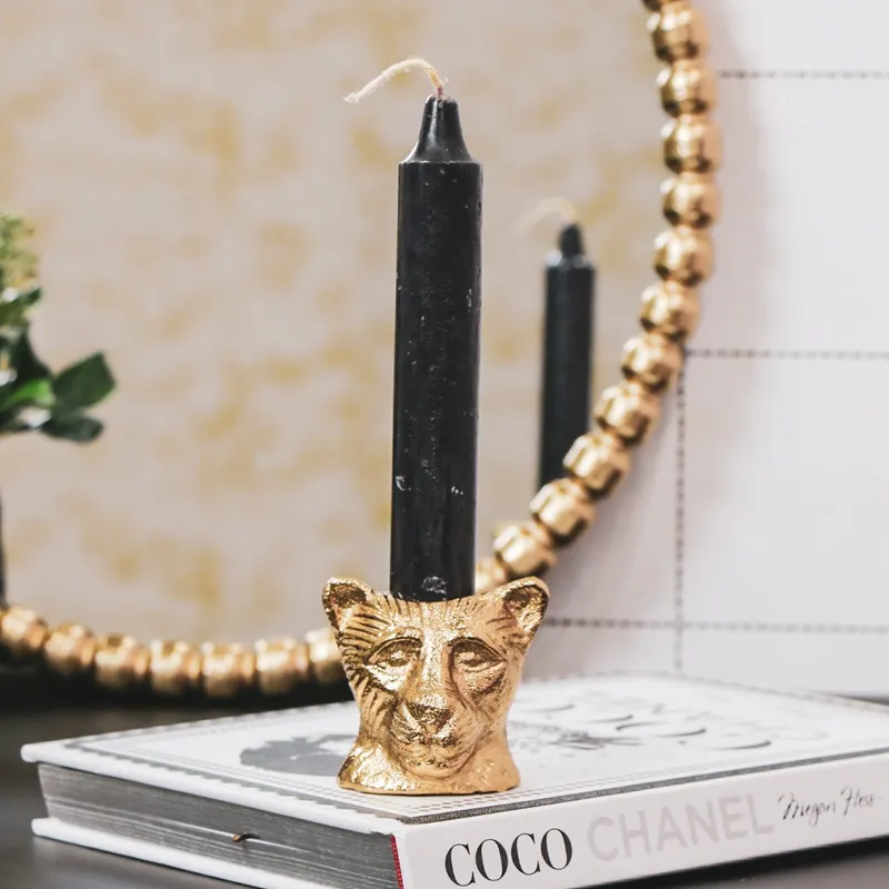Panther-Kerzenhalter in goldfarbener Ausführung von Housevitamin in Goldfarben, 5,5 × 4,5 × 5 cm, Ansicht 6