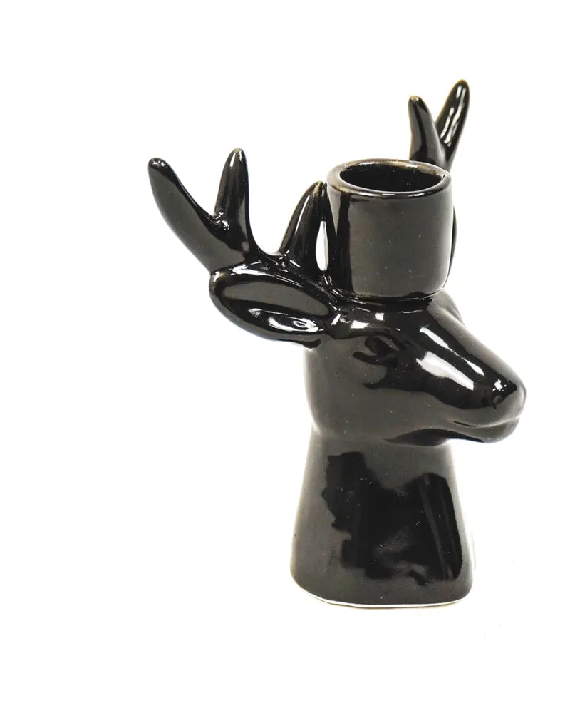 Kerzenhalter aus Keramik in Rentierform, Schwarz