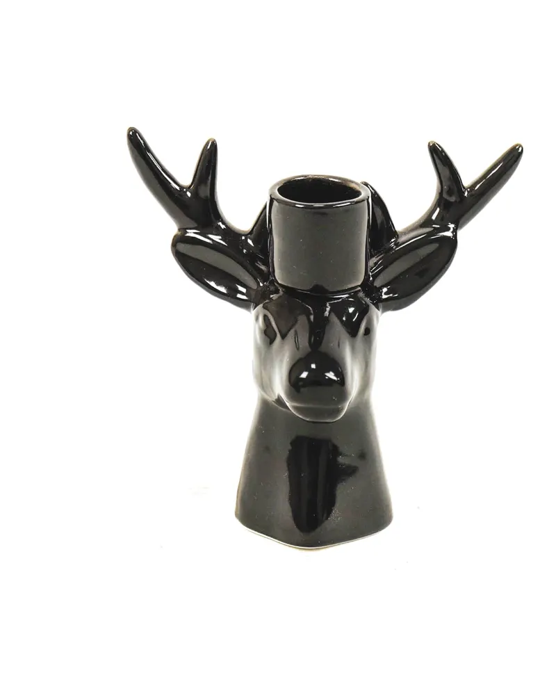 Kerzenhalter aus Keramik in Rentierform von Housevitamin in Schwarz, 11 × 6 × 11 cm, Ansicht 2