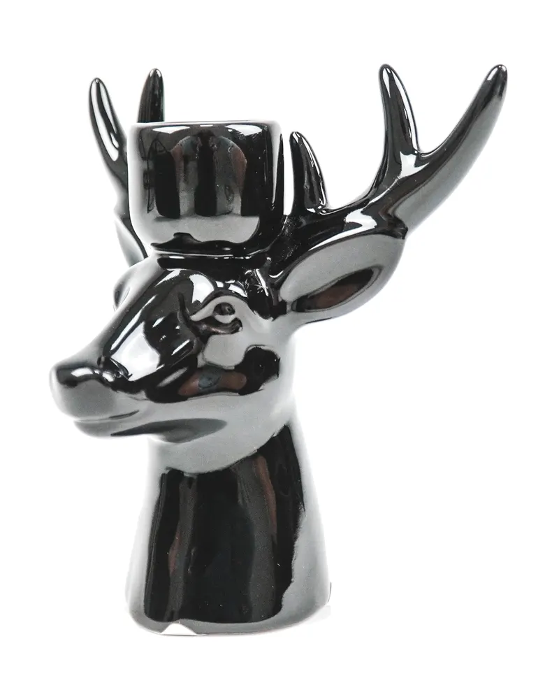 Kerzenhalter aus Keramik in Rentierform von Housevitamin in Schwarz, 16 × 9 × 16,5 cm, Ansicht 2