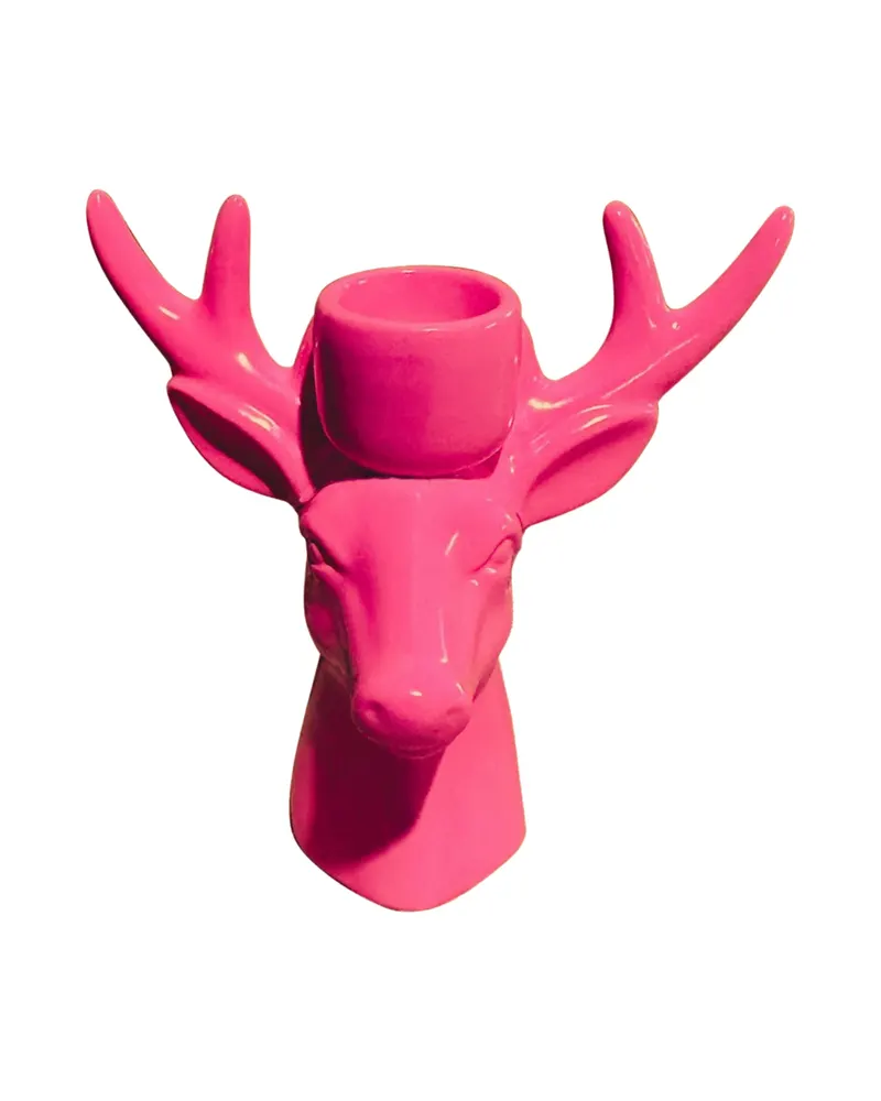 Kerzenhalter Rentier aus Keramik in Neonpink