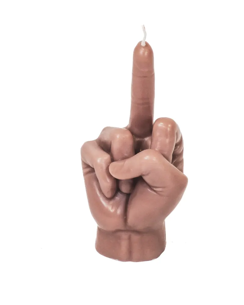 Mittelfinger-Kerze aus Wachs mit frechem Motiv von Housevitamin in Taupe, 10 × 9 × 17 cm, Ansicht 1