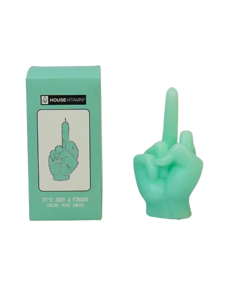 Mittelfinger-Kerze aus Wachs mit frechem Motiv von Housevitamin in Mint, 10 × 9 × 17 cm, Ansicht 3