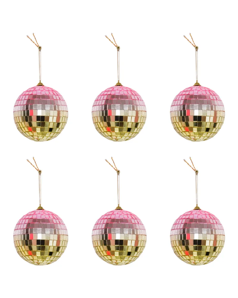 Discokugel-Weihnachtsanhänger aus Schaumstoff und Glasplättchen von Housevitamin in Pink und Gold, 6 × 6 × 6 cm, Ansicht 1