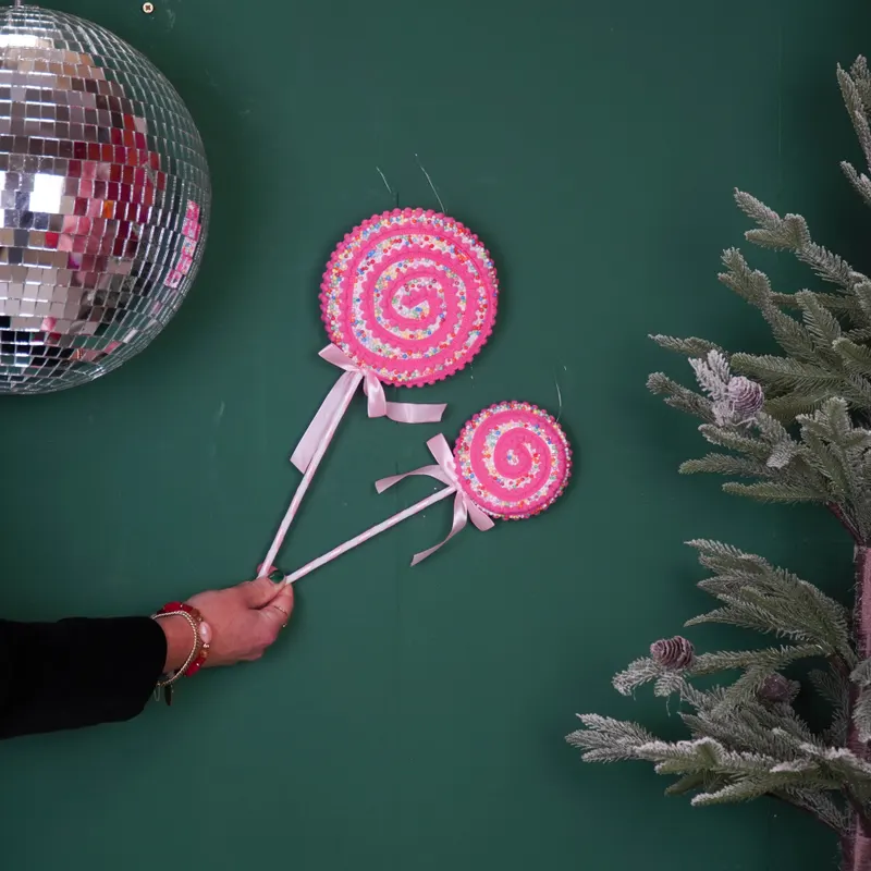 Weihnachtsdeko-Lolli aus Schaumstoff im Candy-Look von Housevitamin in Pink-Gelb, 15 × 35 cm, Ansicht 4