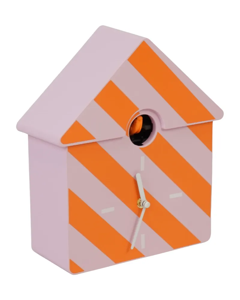 Kuckucksuhr aus Kunststoff zum Hängen und Aufstellen von Housevitamin in Orange-Pink, 24 × 27 × 9 cm, Ansicht 2