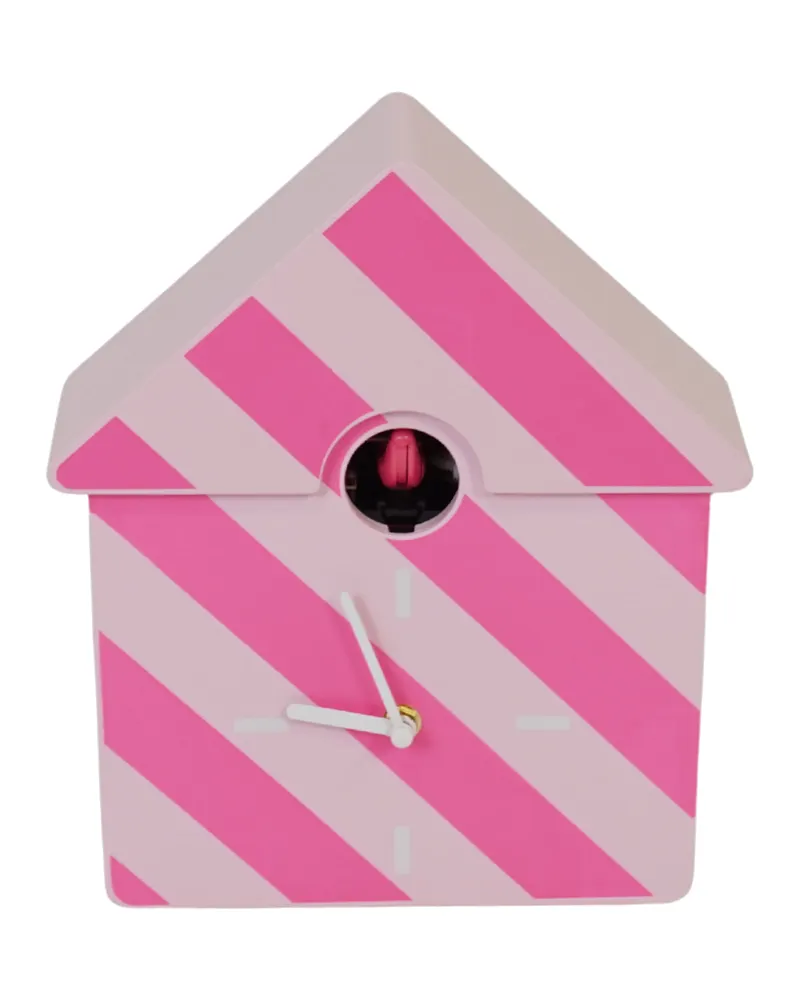 Kuckuck-Wanduhr mit Streifenmuster aus Kunststoff, pink