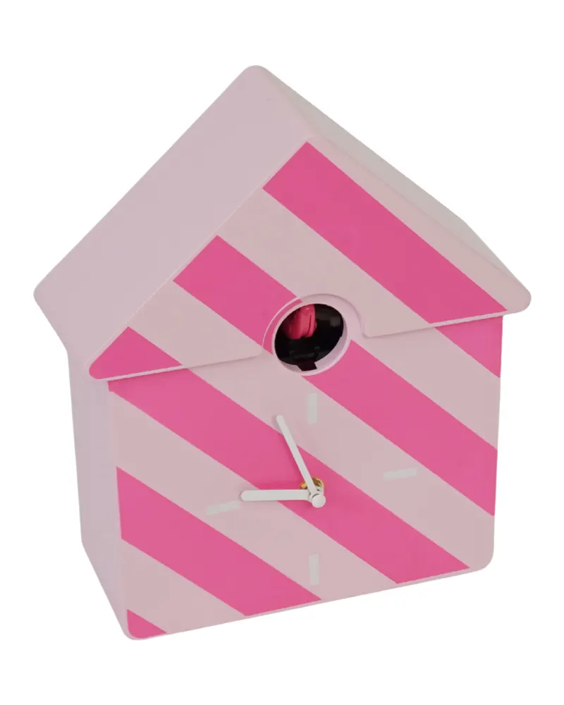 Kuckuck-Wanduhr mit Streifenmuster aus Kunststoff, pink von Housevitamin in Pink, 24 × 27 × 9 cm, Ansicht 2