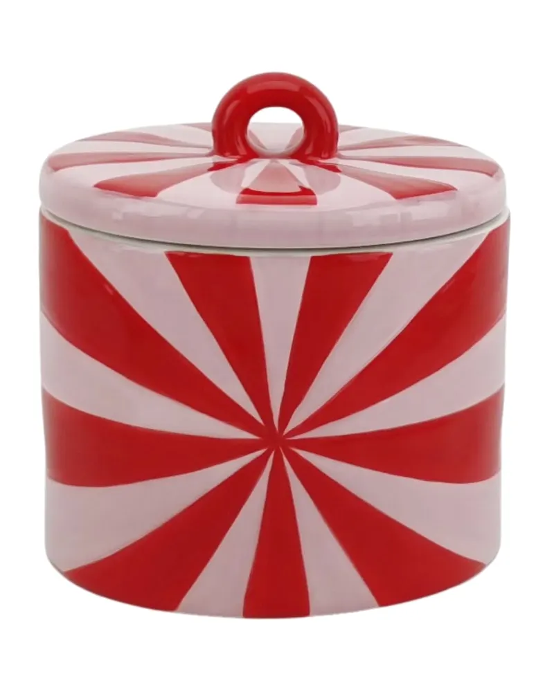 Dekorative Dose Swirl aus Dolomit mit Deckel, Rot/Rosa