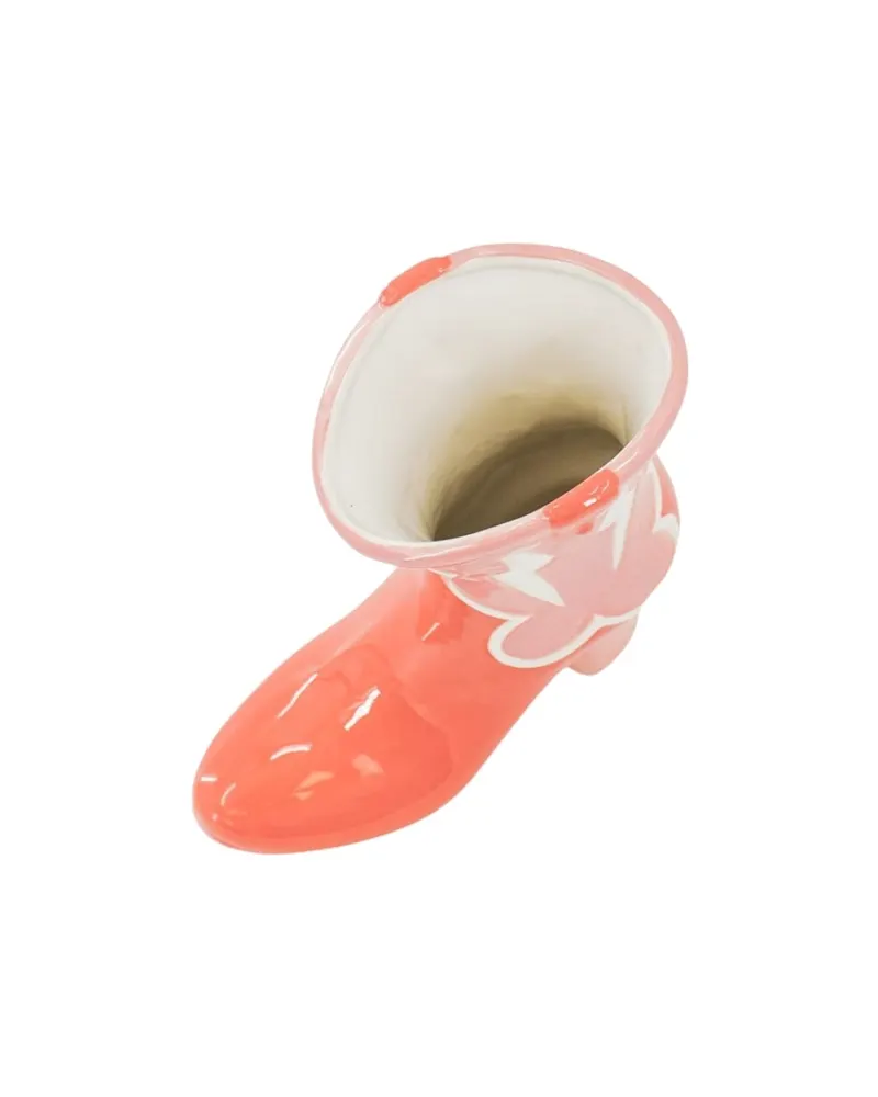 Keramikvase in Stiefelform für Blumen von Housevitamin in Pink / Orange, 16,5 × 10,5 × 26,5 cm, Ansicht 3