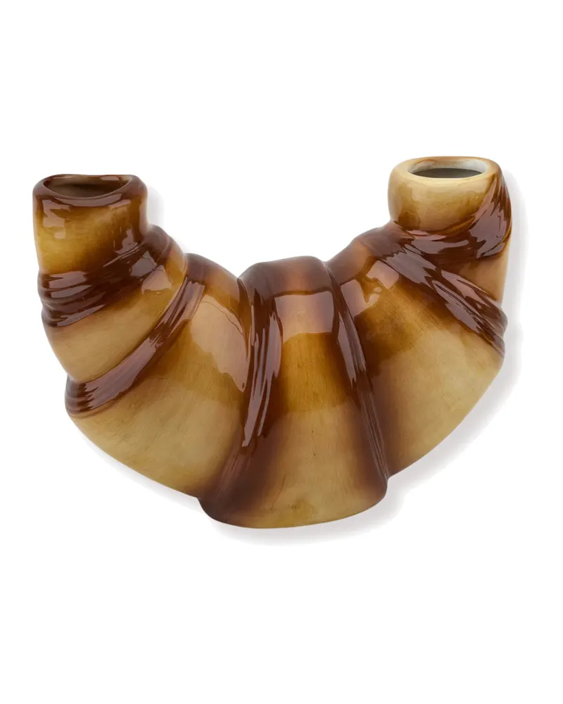 Croissant-Vase aus Dolomit in warmem Braun mit zwei Öffnungen