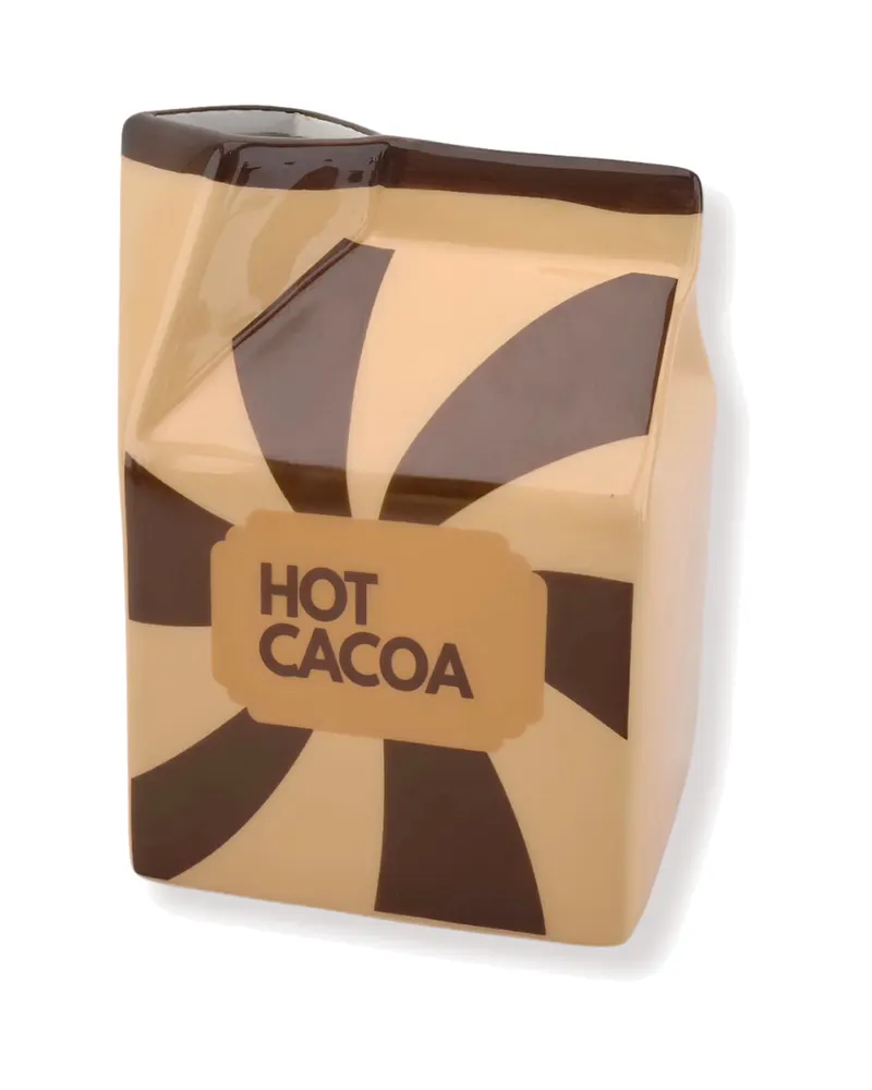 Dolomitvase Hot Cocoa im Milchkarton-Design von Housevitamin in Braun/Karamell, 10,5 × 9 × 13,5 cm