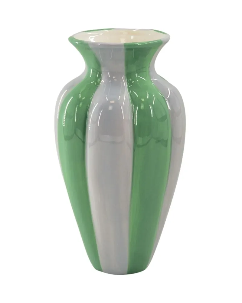 Plissierte Keramikvase für Blumen und Zweige, Flieder/Grün