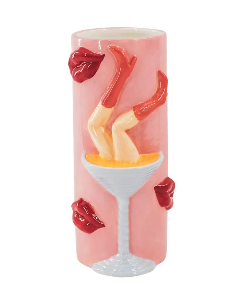 Keramikvase im Pornstar-Martini-Design mit roten Lippen, Rosa, Rot