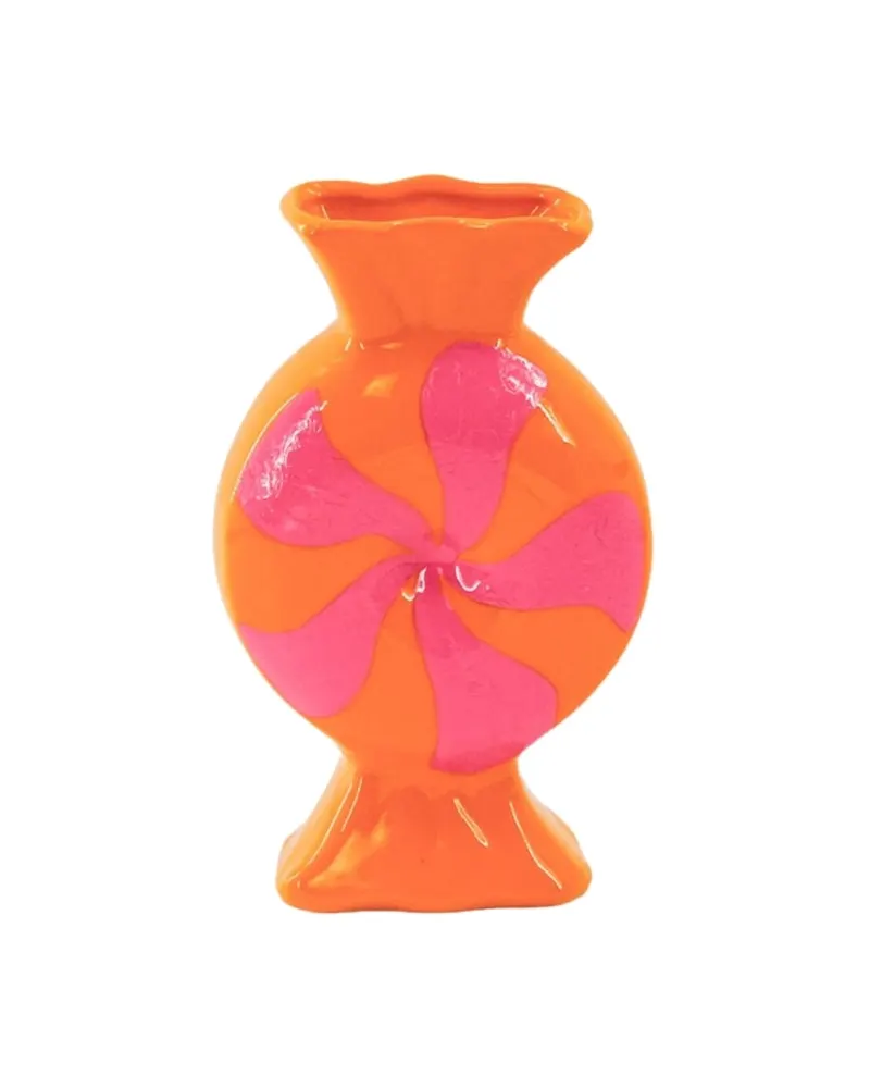 Keramikvase Toffee Candy mit bunten Wirbelstreifen von Housevitamin in Pink/Orange, 12 × 6,5 × 20 cm, Ansicht 1
