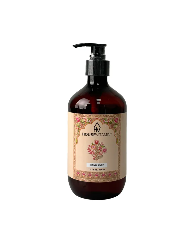 Handseife mit Amberduft in brauner Pumpflasche, Braun und Schwarz