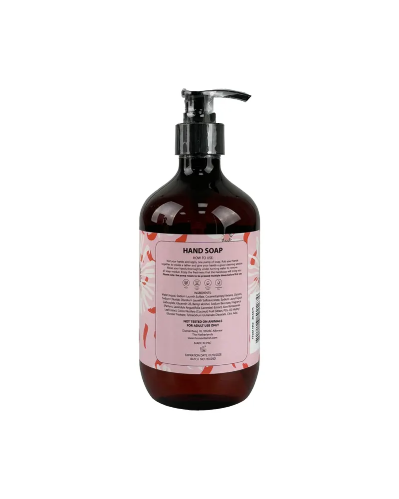 Vegane Handseife Peony mit Pumpspender aus Kunststoff von Housevitamin in Braun und Schwarz, 7 × 7 × 21 cm, Ansicht 2