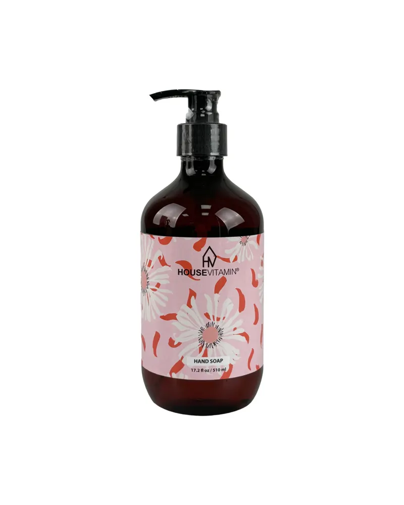 Vegane Handseife Peony mit Pumpspender aus Kunststoff, Braun und Schwarz