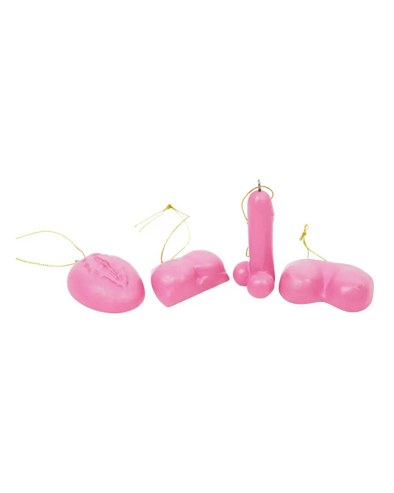 Set aus vier Weihnachtsanhängern „Körperteile“ aus Polyresin, Pink