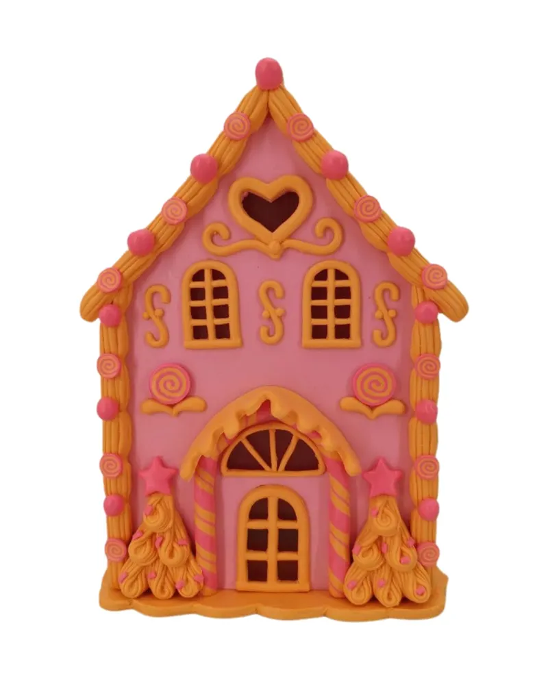 LED-Weihnachtshäuser aus Polyresin in Candy-Optik von Housevitamin in Rosa/Orange, 13 × 13 × 18,5 cm, Ansicht 2