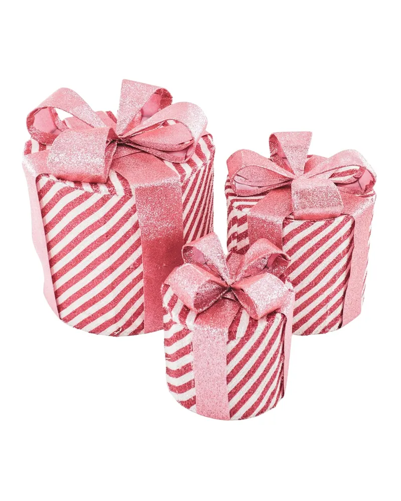 LED-Weihnachtsgeschenkboxen aus Polystyrol, 3er-Set von Housevitamin in Rosa/Weiß, 15, 20 und 25 cm, Ansicht 5