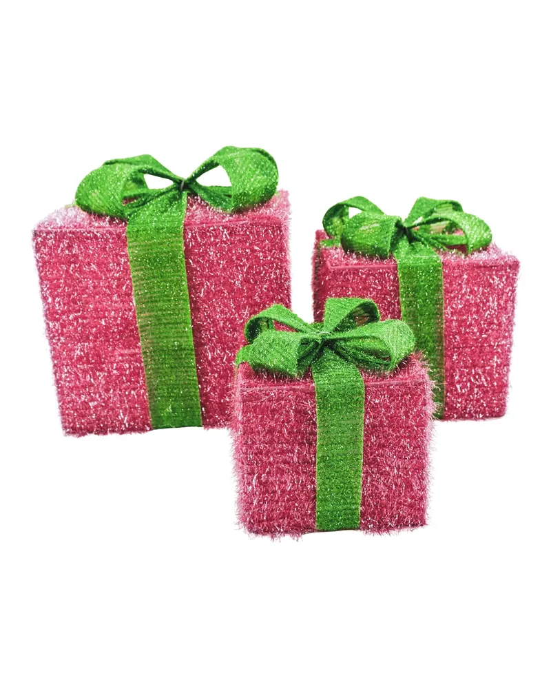 LED-Weihnachtsgeschenkboxen aus Polystyrol, 3er-Set von Housevitamin in Rosa/Grün, 15, 20 und 25 cm, Ansicht 1